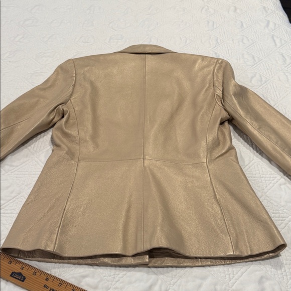 Alfani Metallic Champagne 100% Leather Jacket Size Small extra button - Picture 16 of 16